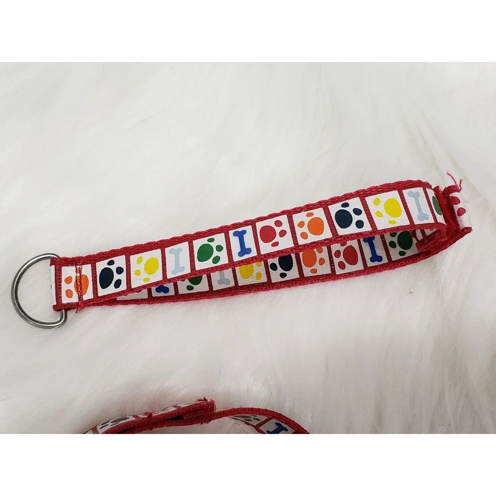 Build a Bear Red Leash Multicolor Bones & Paw Prints for Plush Pets